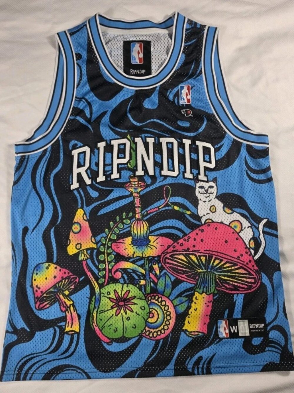 RipNDip Blue And Black Mushrooms MBN Basketball Jersey Mens L Trippy 420 EUC